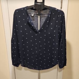 LOFT Navy Blouse with Subtle Print